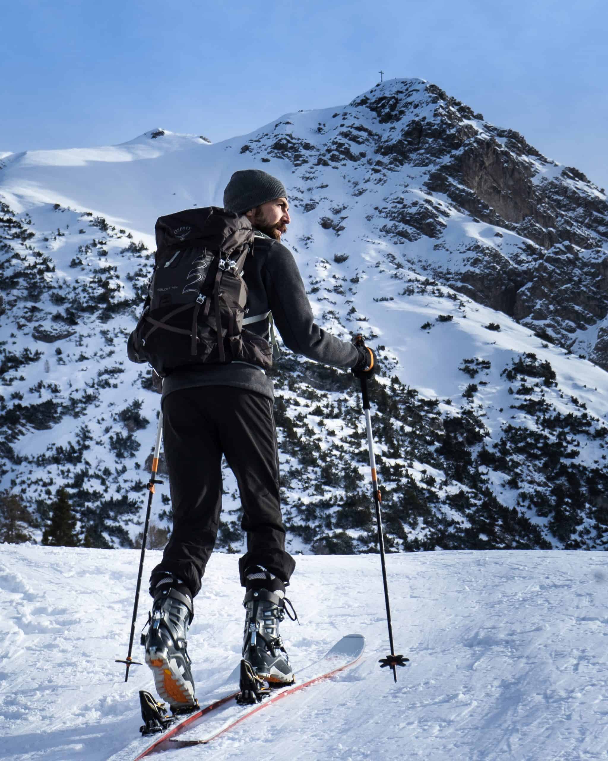 Man practicing cross-country ski in the Swiss Alps region